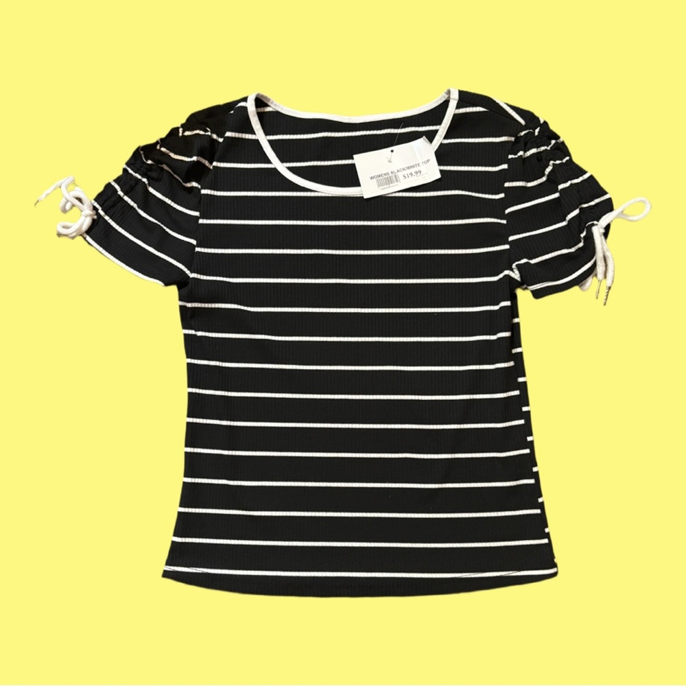 Black and White Striped Top with Bow Tie Sleeves